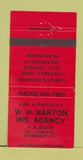 Matchbook Cover - WH Barton Insurance Somerset PA WEAR 30 Strike