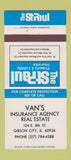 Matchbook Cover - Van's Insurange Agency Gibson City IL 30 Strike
