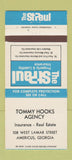 Matchbook Cover - Tommy Hooks Insurance Americus GA 30 Strike