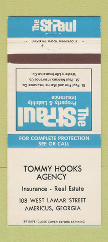 Matchbook Cover - Tommy Hooks Insurance Americus GA 30 Strike