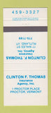 Matchbook Cover - Clinton Thomas Insurance Proctor VT Rutland 30 Strike
