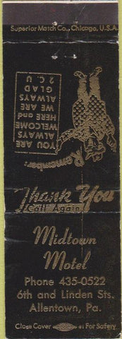 Matchbook Cover - Midtown Motel Allentown PA CREASE