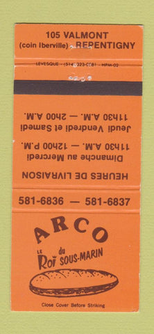 Matchbook Cover - Arco Roi Sous Marin Repentigny QC 30 Strike