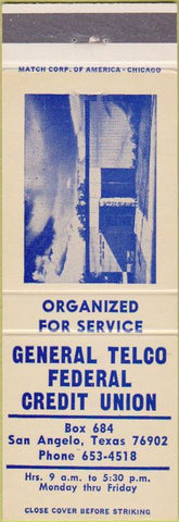 Matchbook Cover - General Telco Credit Union San Angelo TX