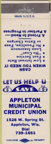 Matchbook Cover - Appleton Credit Union WI