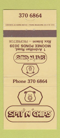 Matchbook Cover - Spit n Chips Moonee Ponds Australia pig 30 Strike