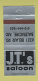 Matchbook Cover - JT's Saloon Baltimore MD 30 Strike