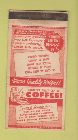 Matchbook Cover - Fran's Toronto ON restaurant coffee WORN 30 Strike