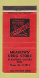 Matchbook Cover - Meadows' Drug Store Stamford Centre ON RED 30 Strike