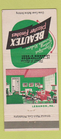 Matchbook Cover - Beautex Plaster Finishes Lebanon PA 30 Strike