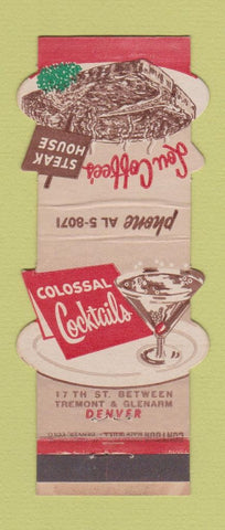 Matchbook Cover - Lou Coffee Steak House Denver Colorado Contour
