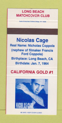 Matchbook Cover - Nicholas Cage Long Beach CA Match Club 30 Strike