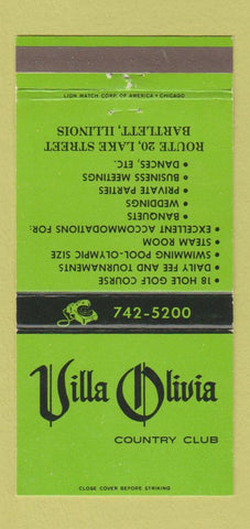 Matchbook Cover - Villa Olivia Country Club Bartlett IL 30 Strike