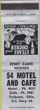 Matchbook Cover - 54 Motel Cafe Texhoma OK