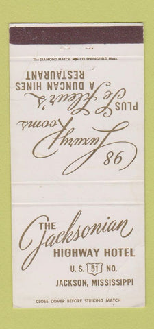 Matchbook Cover - Jacksonian Highway Hotel Jackson MS WEAR 30 Strike