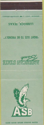 Matchbook Cover - American State Bank Lubbock TX
