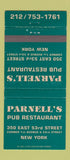 Matchbook Cover - Parnell's Pub Restaurant New York City GREEN WEAR 30 Strike