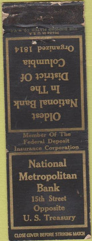 Matchbook Cover - National Metropolitan Bank Washington DC