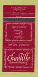 Matchbook Cover - Chantilly French Restaurant Palo Alto CA 30 Strike