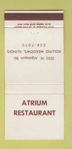 Matchbook Cover - Atrium Restaurant Rolling Meadows IL 30 Strike
