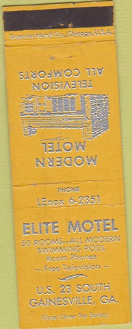 Matchbook Cover - Elite Motel Gainesville GA