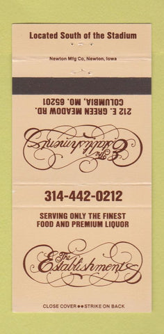 Matchbook Cover - The Establishment Columbia MO 30 Strike