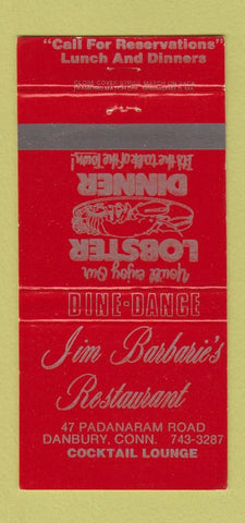 Matchbook Cover - Jim Barbarie's Restaurant Danbury CT 30 Strike