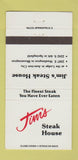 Matchbook Cover - Jim's Steak House Springfield Bloomington IL 30 Strike