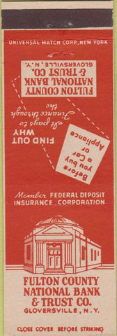 Matchbook Cover - Fulton County Bank Gloversville NY