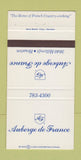 Matchbook Cover - Auberge de France Houston TX 30 Strike