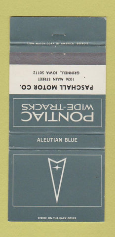 Matchbook Cover - Paschall Pontiac Aleutian Blue Grinnell IA 30 Strike