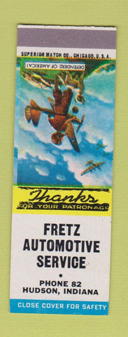 Matchbook Cover - Fretz Automotive Hudson IN low phone # SAMPLE