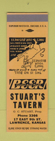 Matchbook Cover - Stuart's Tavern Lawrence KS low phone # SAMPLE