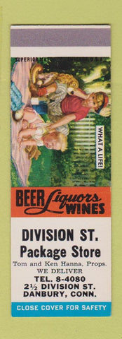 Matchbook Cover - Division St Package Store Danbury CT liquor SAMPLE
