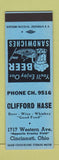 Matchbook Cover - Clifford Hase Cincinnati OH restaurant bar SAMPLE
