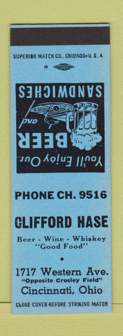 Matchbook Cover - Clifford Hase Cincinnati OH restaurant bar SAMPLE