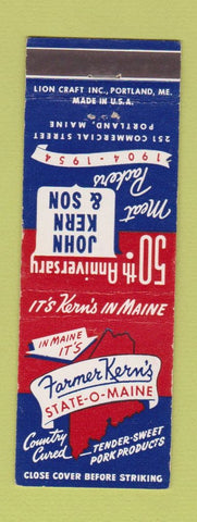 Matchbook Cover - Farmer Kern's State o Maine Pork Portland ME 1954