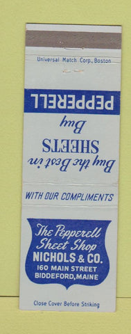 Matchbook Cover - Pepperell Sheet Shop Biddeford ME