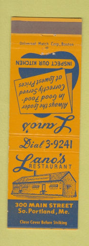 Matchbook Cover - Lano's Restaurant South Portland ME
