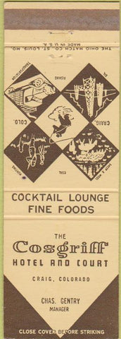 Matchbook Cover - Cosgriff Hotel Craig CO