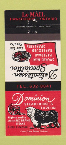 Matchbook Cover - Dominion Steak House Hawkesbury ON 30 Strike