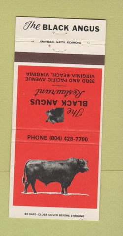 Matchbook Cover - The Black Angus Restaurant Virginia Beach VA 30 Strike