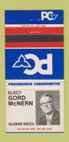 Matchbook Cover - Gord McNern Election Progressive Conservative Canada 30 Strike