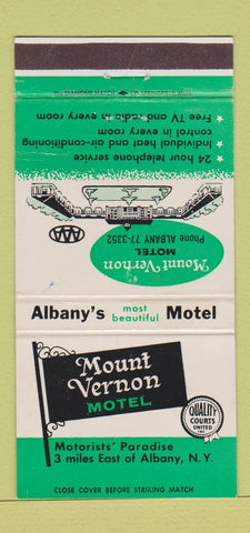 Matchbook Cover - Mount Vernon Motel Albany NY 30 Strike