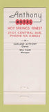 Matchbook Cover - Anthony Hotels Hot Springs National Park AR 30 Strike
