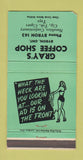 Matchbook Cover - Gray's Coffee Shop Byron ON girlie low phone # WEAR 30 Strike
