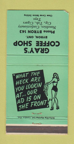 Matchbook Cover - Gray's Coffee Shop Byron ON girlie low phone # WEAR 30 Strike