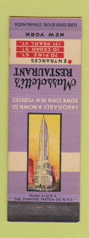 Matchbook Cover - Massoletti's Restaurant New York City