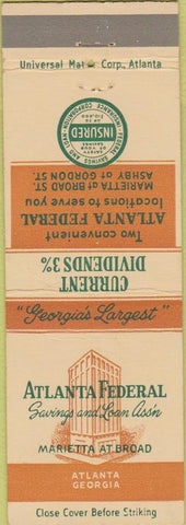 Matchbook Cover - Atlanta Federal Savings Bank Atlanta GA