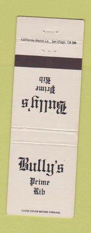 Matchbook Cover - Bully's Prime Rib La Jolla Del Mar San Diego CA